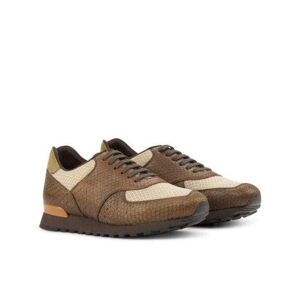 Men's Scarpa Jogging Sneaker in Brown and Beige Python and Suede