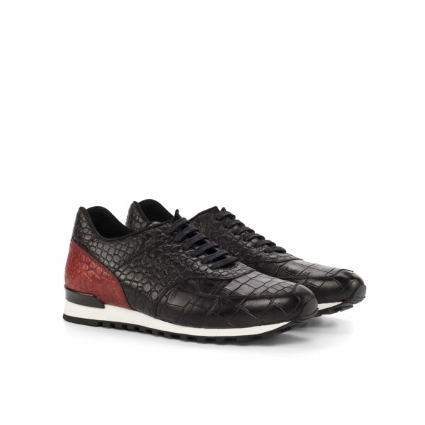 Men's Scarpa Jogging Sneakers in Black and Red Croco Print Calf