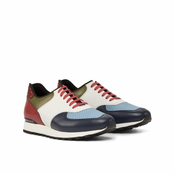 Men's Scarpa Jogging Sneakers in White Red and Olive Croc Print and Calf