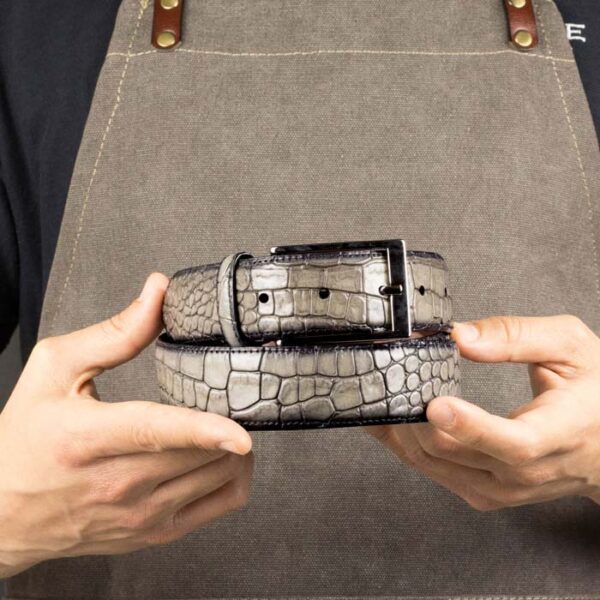 The Kingsley Grey Croco Print Belt