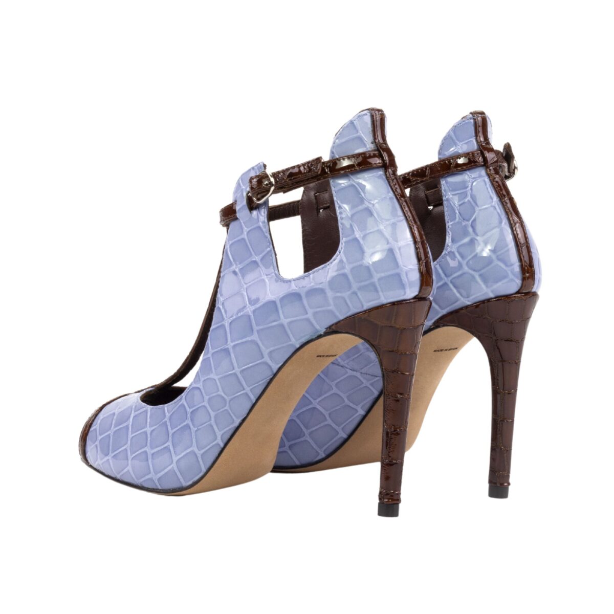 Tobillo 4 Inch Heels in Chocolate Brown and Blue Croco Print