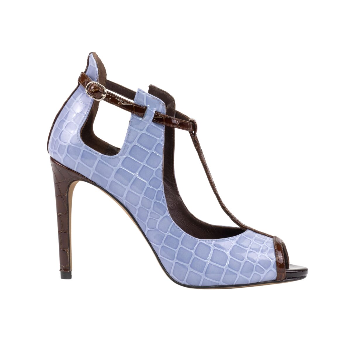 Tobillo 4 Inch Heels in Chocolate Brown and Blue Croco Print