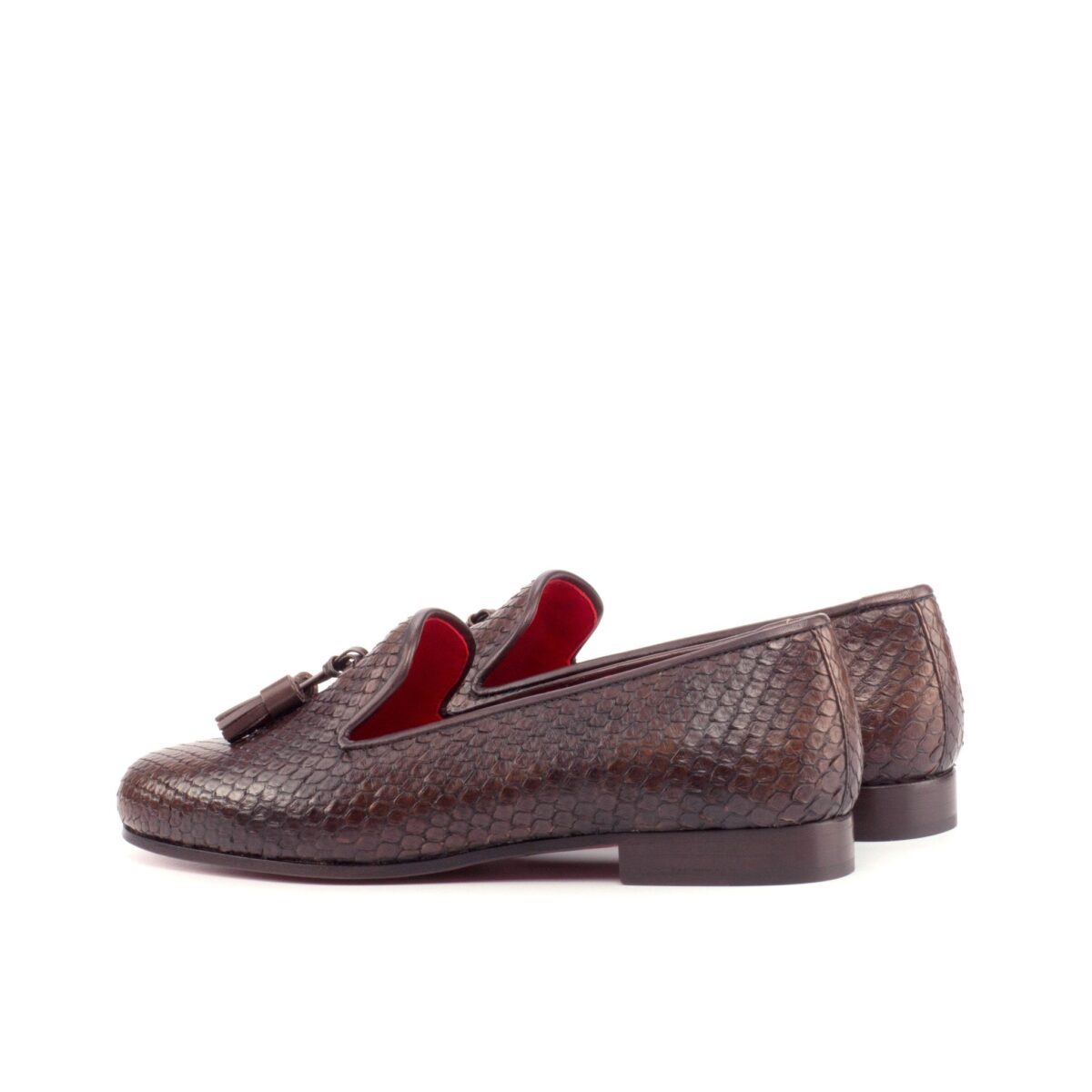 Women's Complète Dark Brown Python Smoking Slipper with Tassels and Red Sole