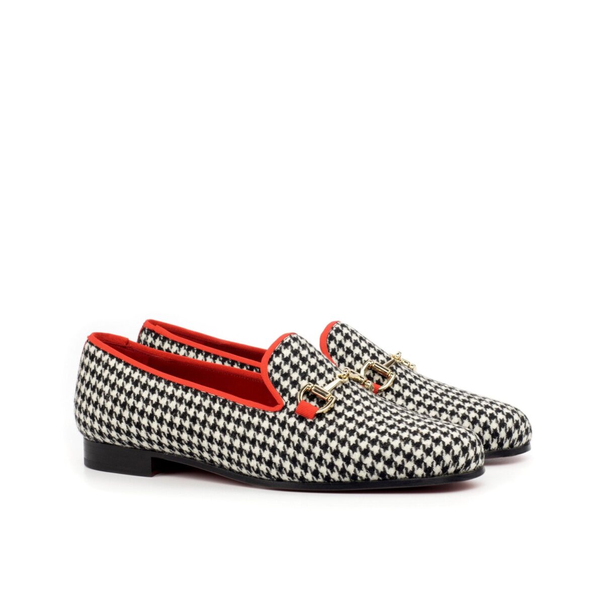 Women's Complète Houndstooth Smoking Slippers with Red Accents