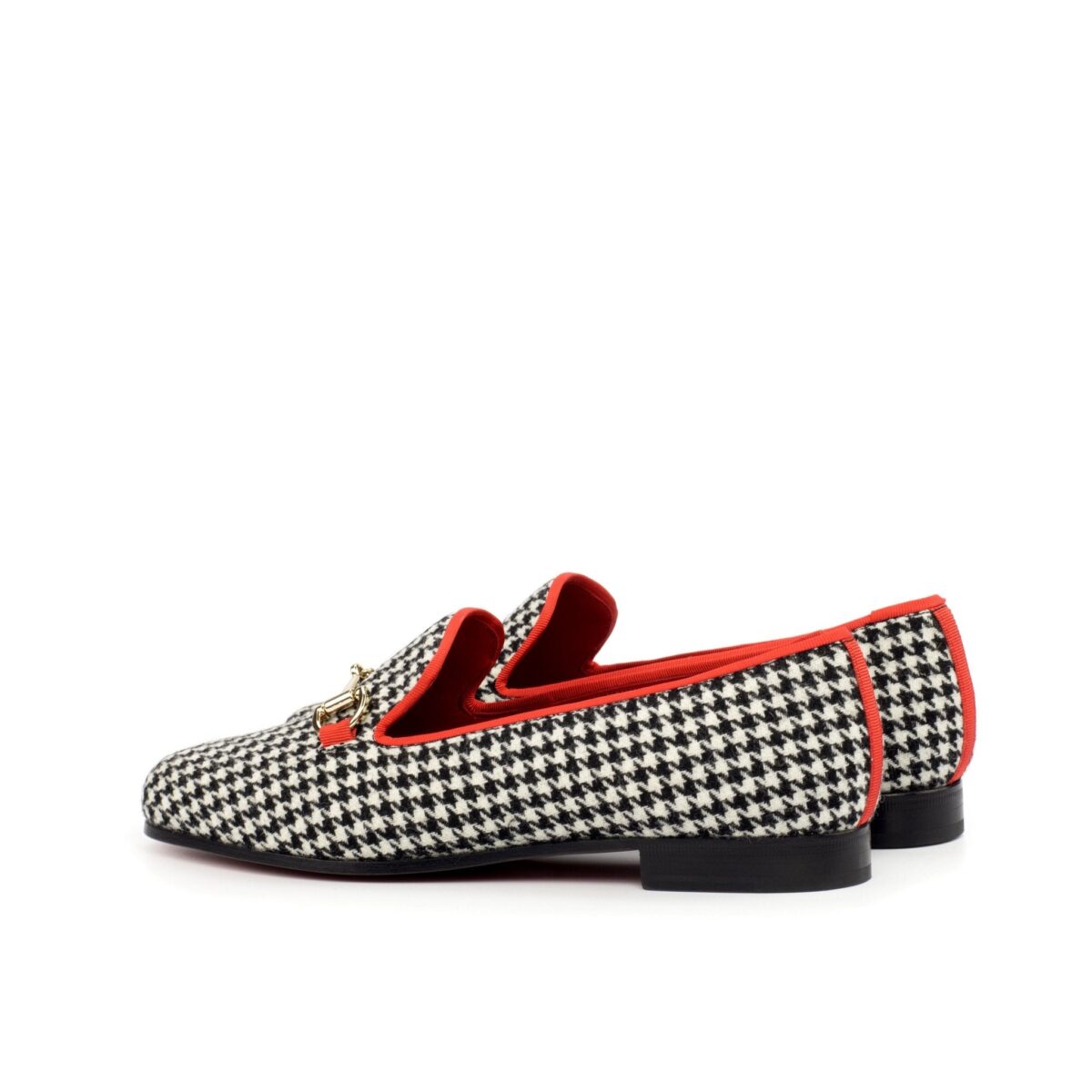 Women's Complète Houndstooth Smoking Slippers with Red Accents