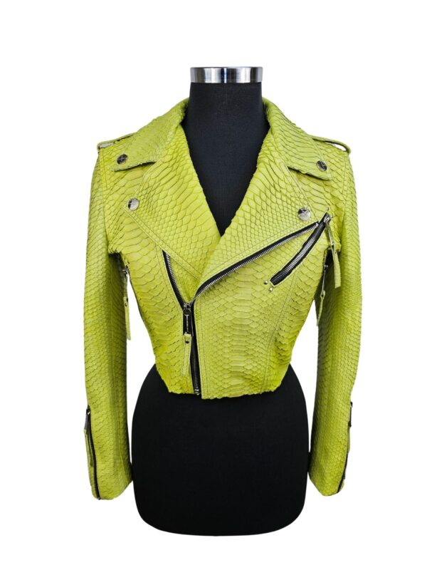 Women's Mejor Cropped Lime Green Python Biker Jacket