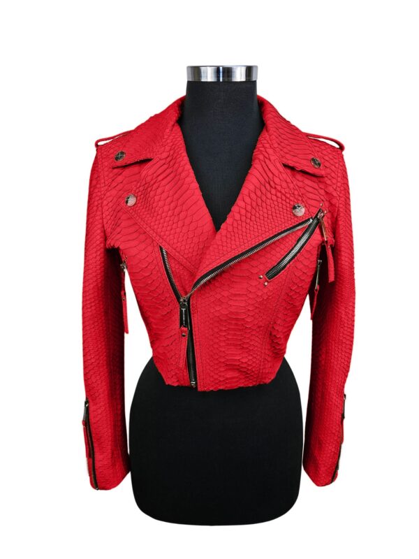 Women's Mejor Cropped Red Python Biker Jacket