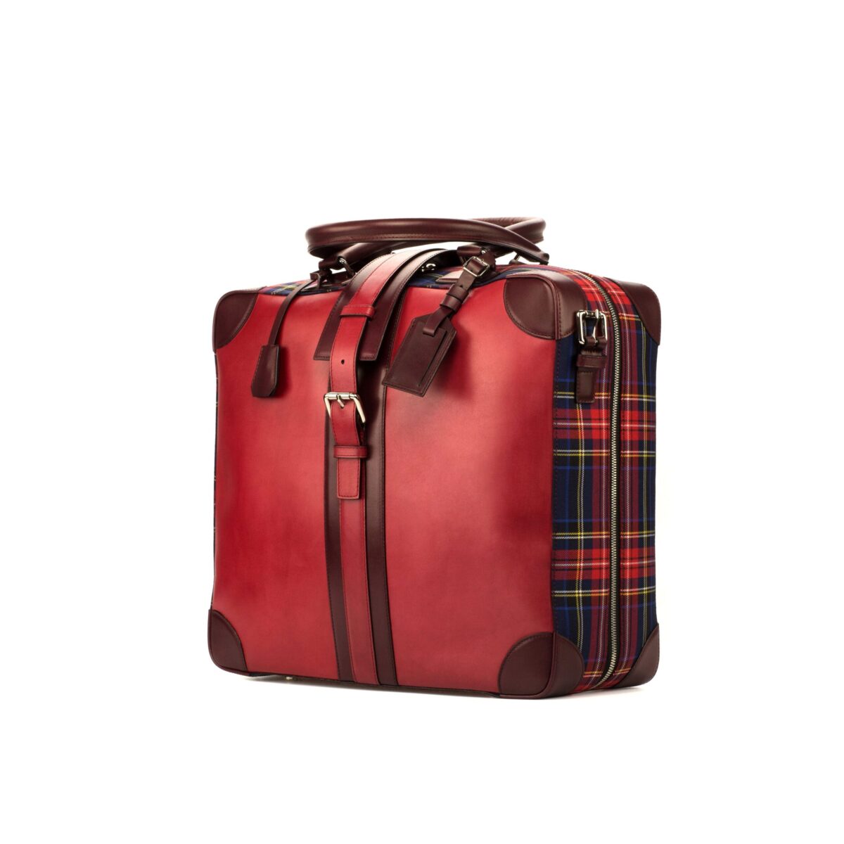 Zaragoza Travel Tote in Burgundy and Red Tartan