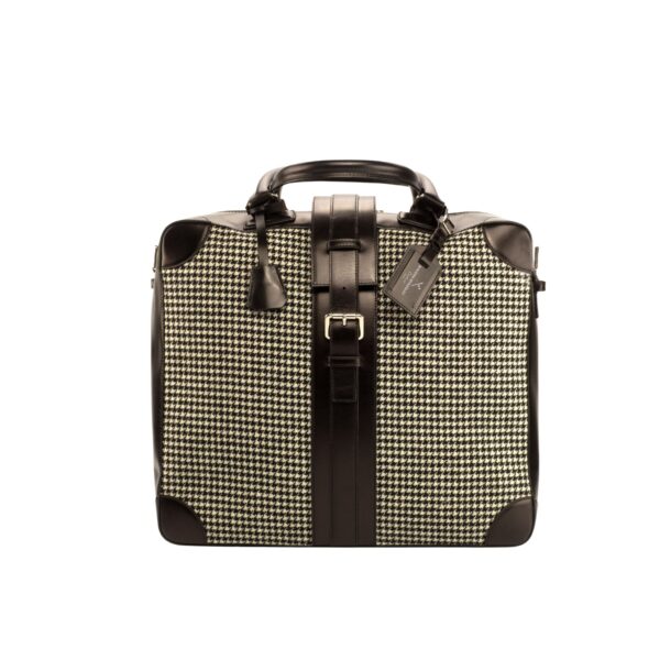 Zaragoza Travel Tote in Houndstooth and Black Calf Leather