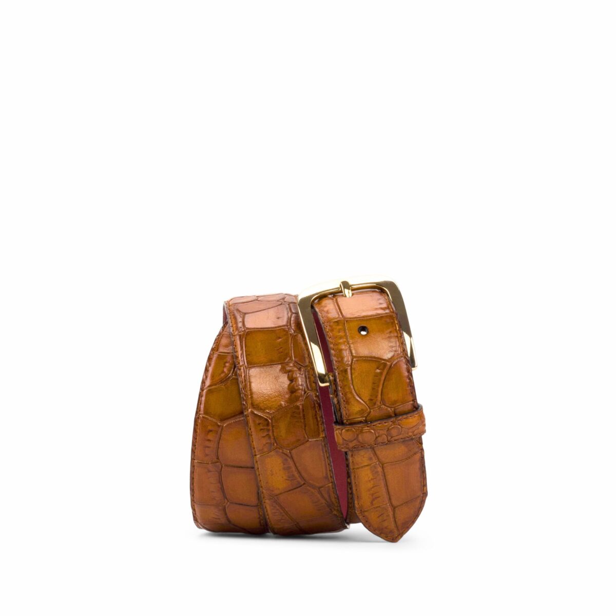 Cognac Croco Print Calf Leather Belt 3