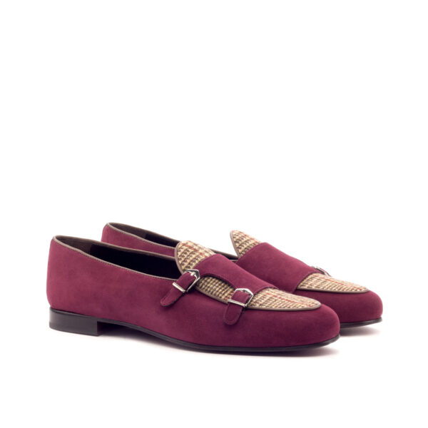 Men’s Double Monk Slipper in Wine and Tweed