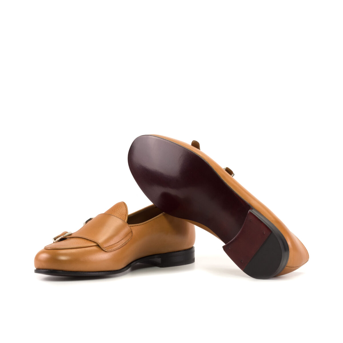 Men’s Double Monk Slipper in Cognac Full Grain and Painted Leather