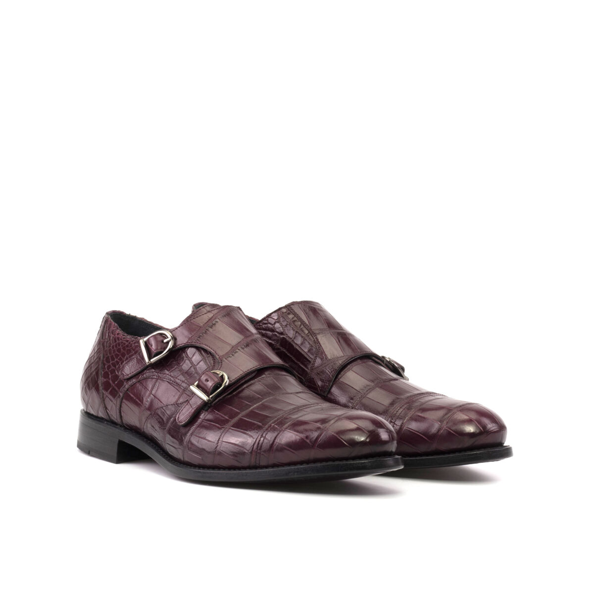 Men's Burgundy Alligator Double Monk Strap