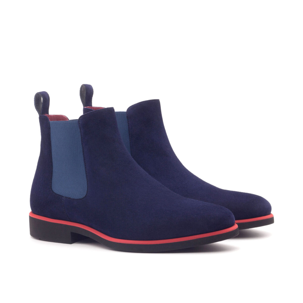 Men's Navy Suede Chelsea Boots with Red Accent Trim