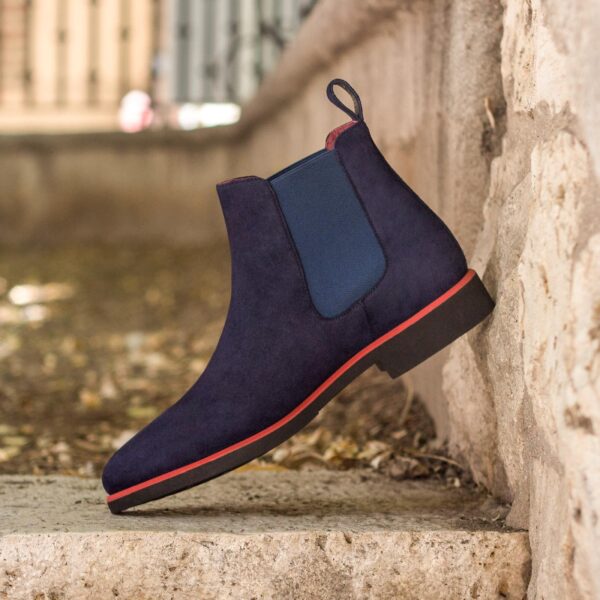 Men's Navy Suede Chelsea Boots with Red Accent Trim