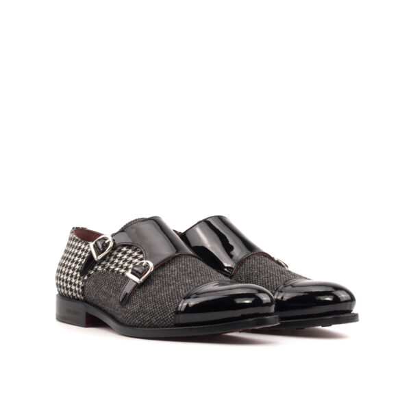 Men's Double Monk in Black Patent Houndstooth and Nailhead