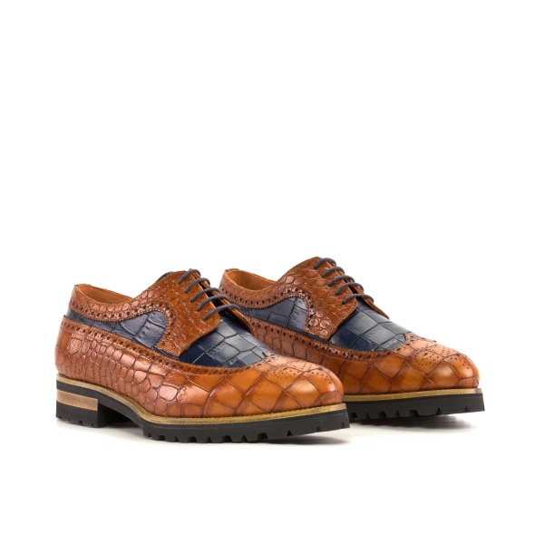 Men's Wingtips in Navy and Cognac Croco with Commando Sole