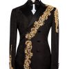 Men's Black and Gold Asymmetrical Rhinestone Embellished Double Breasted Tuxedo
