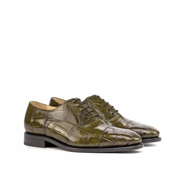 Men's Oxford Dress Shoe in Olive Green Alligator