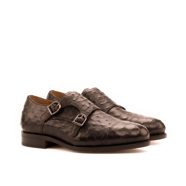 Men's Brown Ostrich Double Monk Strap