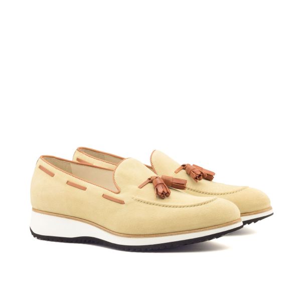 Men's Loafer Sneaker in Beige Suede with Cognac Accents