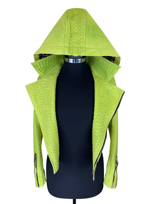 Womens Mejor Lime Green Python Biker Jacket Cropped