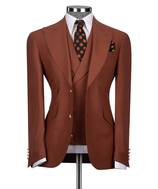 Men's Power Suit Burnt Orange Peak Lapel 3 Piece Suit 2