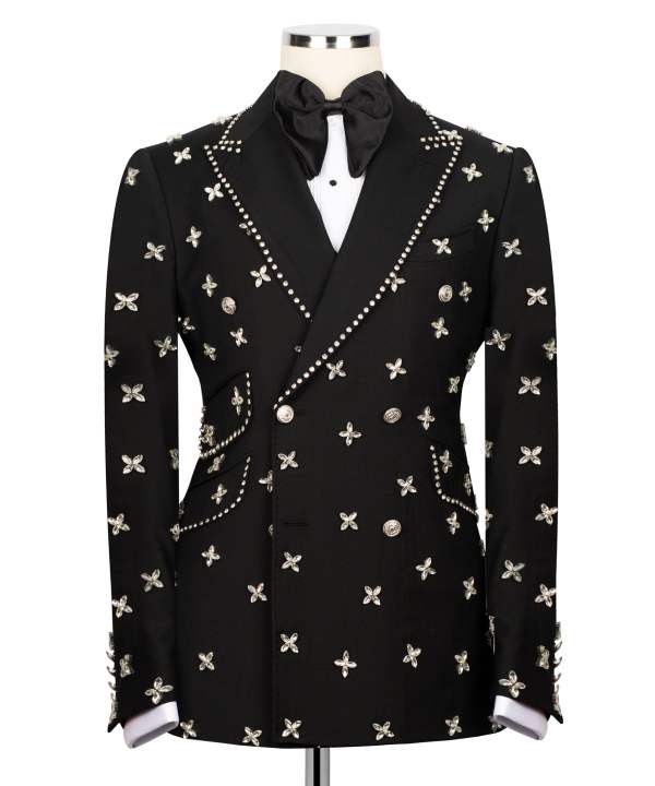 Mens Black and Silver 360 Degree Star Embellished Tuxedo