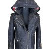 Mens Black on Gold Hendrix Python Biker Jacket Blood Splatter Edition Zip Hood