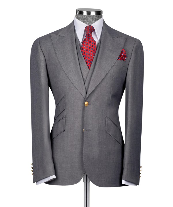 Mens Power Suit Grey Peak Lapel 3 Piece