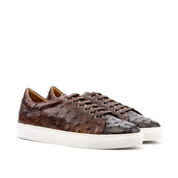 Mens Brown Ostrich Coupe Bas Sneakers