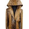 Mens Hendrix Cognac Brown Python Biker Jacket with Removable Zip Hood