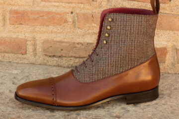 's Balmoral Boots in Tweed and Medium Brown Calf