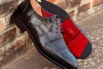 Men's Black Alligator Derbys with Red Accent