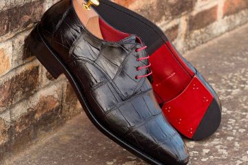 Men's Black Alligator Derbys with Red Accent